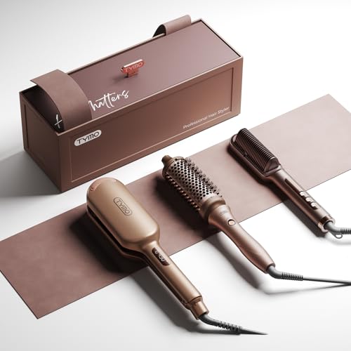 TYMO 2025 Limited Edition Styling Set - Include TYMO ROVY Hair Crimper Wave Curling Iron & Ring Plus Straightener Brush & STYLUX Thermal Brush, 3 in 1