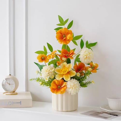 Artificial Fall Flower in Vase Silk Hydrangeas Flowers,Faux Flower Arrangement Suitable for Home Office Decoration, Dining Table Centerpiece Autumn