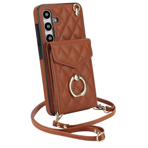 for Samsung Galaxy S24 Wallet Case with Ring,High Stylish Luxury Leather Accordion Card Holder,Anti-Drop Lanyard,Multi-Functional Ring Stand,Protectiv