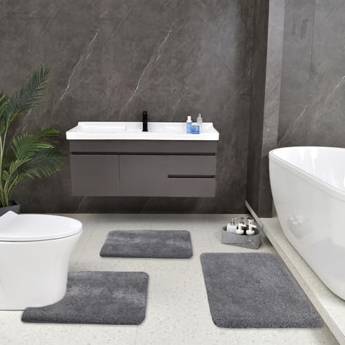 wyewye Bathroom Rugs Sets 3 Piece,Bath Rugs for Bath Non Slip, Ultra Soft Water Absorbent Microfiber Bath Mat Set, Machine Washable Thick Plush Bath M