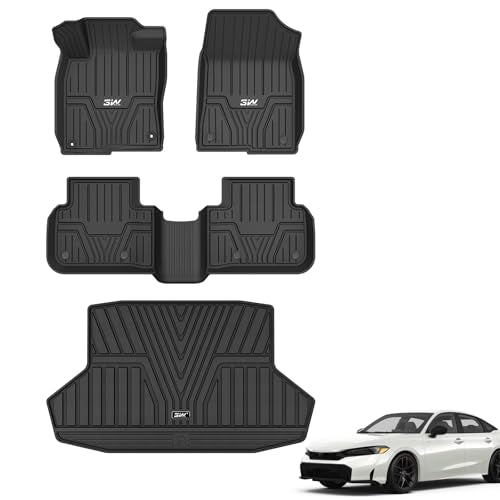 3W Floor Mats & Cargo Liner Fit for 2026-2022 Honda Civic Sedan & Acura Integra 2023-2025 (Not Fit Hybrid-Manual-Hatchback), TPE Custom Fit Floor Line