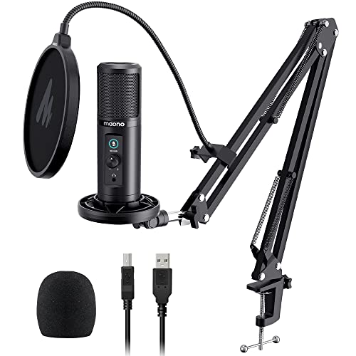 MAONO USB Microphone for PC, Professional Computer Condenser Mic with Mute, Mic Gain, Zero Latency Monitoring, Boom Arm for Studio, Podcast, Gaming, S