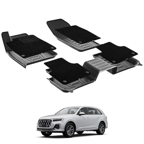 3W Floor Mats & Carpets Fit for Audi Q7(2017-2025)- Q8(2019-2025), 4M TPE Dog Friendly Mats, Custom Fit Car Liner, All Weather Waterproof Non-Slip, Ea