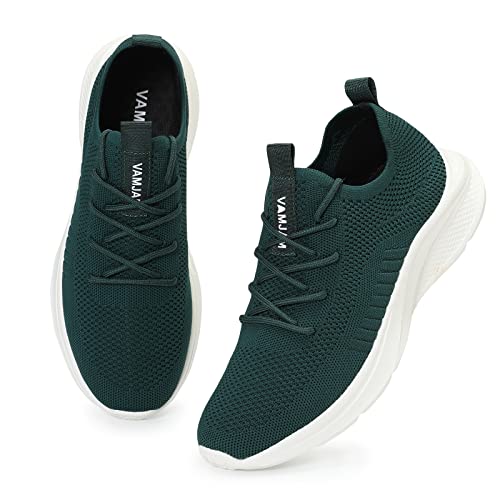 VAMJAM Men's Running Shoes Fashion Sneakers Lightweight Breathable Flying Knitting Lace Up Mesh Walking Shoes Workout Casual Sports Shoes 10.5 Dark Gr