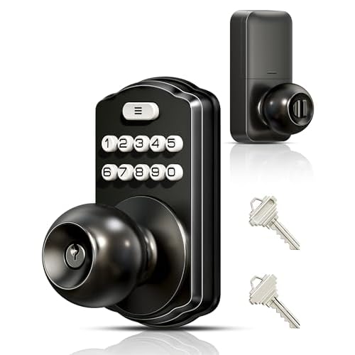 Veise Keypad Door Knob Lock, Keyless Entry Digital Lock with Handle, Electronic Knob for Front Door & Bedroom, Easy Installation, Auto-Locking, Passag