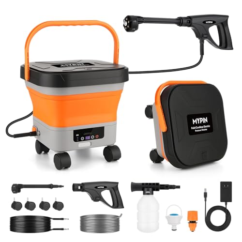 660PSI Portable Cordless Pressure Washer with Folding 3.4Gal Tank, 6-in-1 Nozzle, 7 Adjustable Pressure Levels, 7M Hose, Portable Sprayer with Wheels