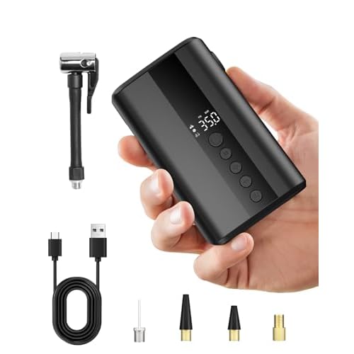 YANTU Bike Pump with Gauge, Metal-Cylinder Electric Mini Pump for Bicycle Tire 150PSI, Portable Presta Valve Pump with Digital Pressure Gauge, Recharg