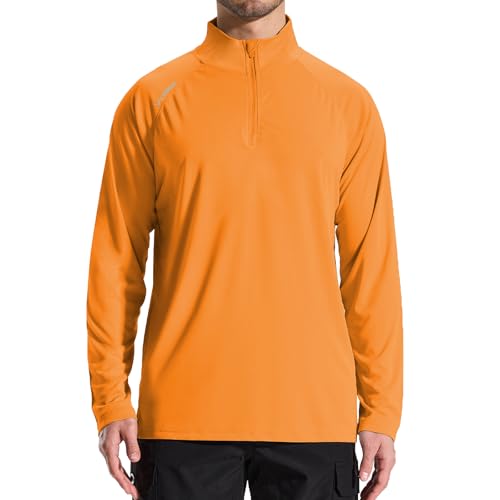 LOOGU Men's Quarter Zip Golf Pullover Long Sleeve 1-4 Zip Mock Neck UPF50+ Shirts Running Athletic Hiking Quick Dry Outdoor Orange XX-Large