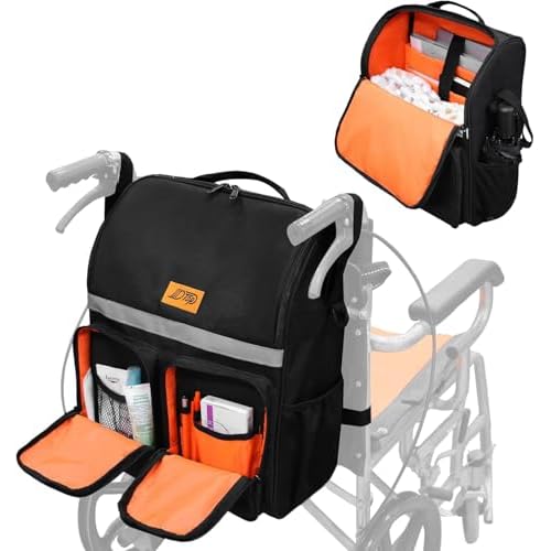 Wheelchair Bag, Wheelchair Bag to Hang on Back, Wheelchair Backpack, Large Waterproof Wheelchair Accessories Pouch with Reflective Strips for Adult &