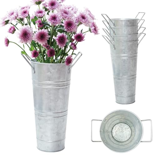 Notakia Galvanized Metal Vases Farmhouse French Flower Bucket Vases for Cut Flowers for Home Decor and Wedding Table Centerpiece Decorations (Silver S
