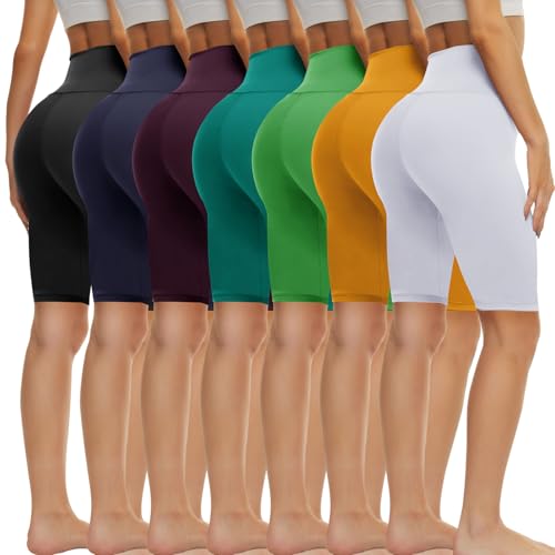 TNNZEET 7 Pack Biker Shorts for Women - 5''-8''-3'' High Waisted Workout Tummy Control Spandex Gym Shorts for Yoga Athletic 8“ Inseam Small-Medium B