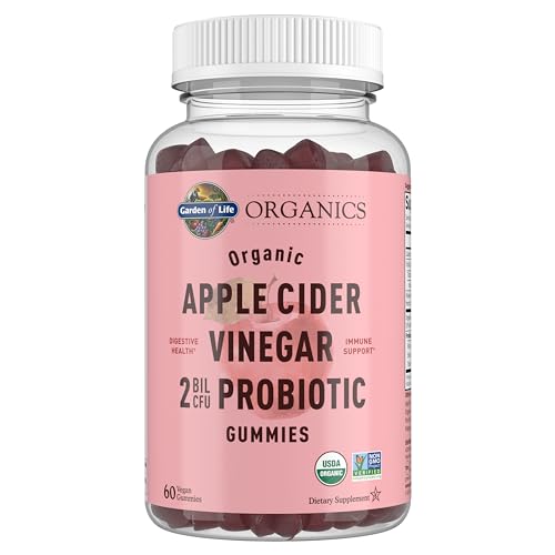 Garden of Life Apple Cider Vinegar Probiotic Gummies USDA Organic ACV Gummy Vitamins, 2 Billion CFUs, Whole Food Vitamin B12-60 Vegan, Non-GMO Gummies