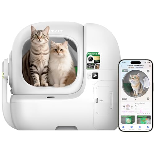 PETKIT 2025 Purobot Max Pro 2 AI-Camera Self Cleaning Cat Litter Box, Extra Large Opening 210° Wide Angle Lens Cat Facial Recognition Automatic Litte