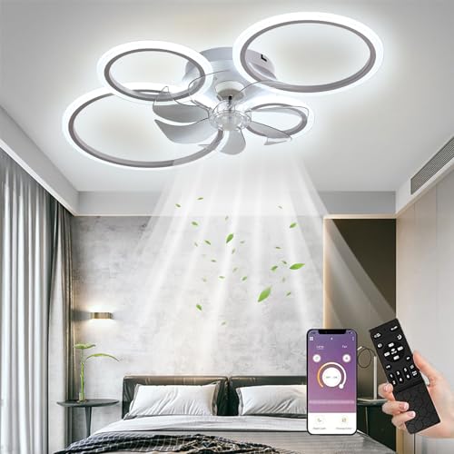 LED Deckenventilator mit Beleuchtung, 85CM Lampe mit Ventilator Und Fernbedienung APP, 60W Deckenlampe Mit Ventilator Deckenventilator mit Licht, Ceil