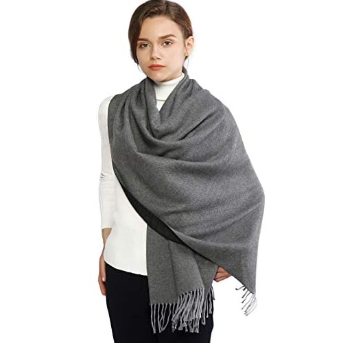 RIIQIICHY Pashmina Shawls and Wraps for Evening Dresses Scarfs for Women Fall Winter Travel Blanket Scarf Large Warm Scarves Gray and Black
