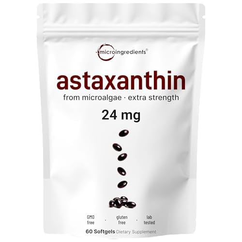 Astaxanthin 24mg, 60 Softgels, 2 Month Supply | Max Strength Astaxanthin Antioxidant Supplements | Fresh Microalgae Source | Supports Eye, Joint, Inte