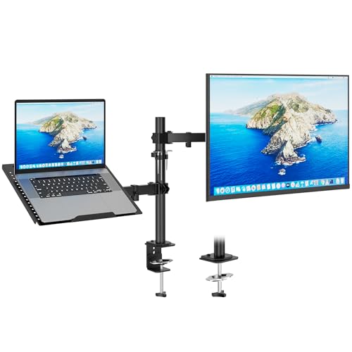 Redbat Monitor and Laptop Mount Stand, Fully Adjustable Monitor Arm with Vented Tray for 13" to 32" LCD Screens and Notebook up to 16", Holds up to 22