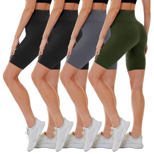 CAMPSNAIL 4 Pack Biker Shorts for Women High Waist - 5"-8" Tummy Control Soft Athletic Yoga Workout Running Gym Shorts 8 inch Small-Medium Black-Black