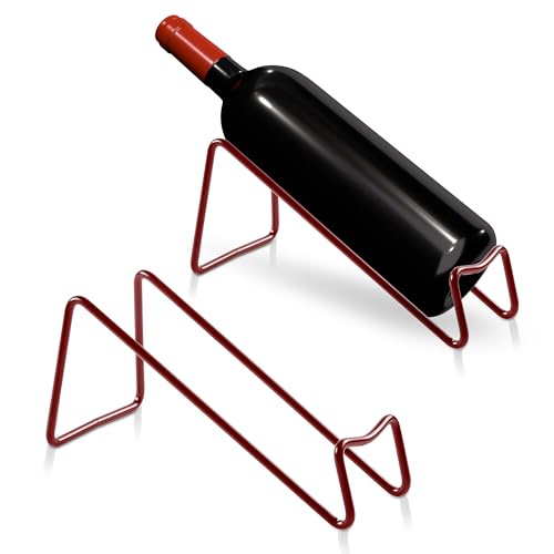 TONLEA Countertop Wine Rack, 2 Pcs Wine Bottle Holder, Metal Small Wine Rack, Tabletop Wine Storage Stand for Cabinet, Pantry, Bar, Wine Red 2PC Wine