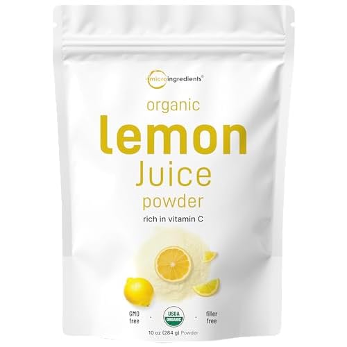 Micro Ingredients Organic Lemon Juice Powder, 10 oz | Cold-Pressed Lemon Source | Natural Vitamin C | No Sugar or Additives | Great for Drinks, Smooth