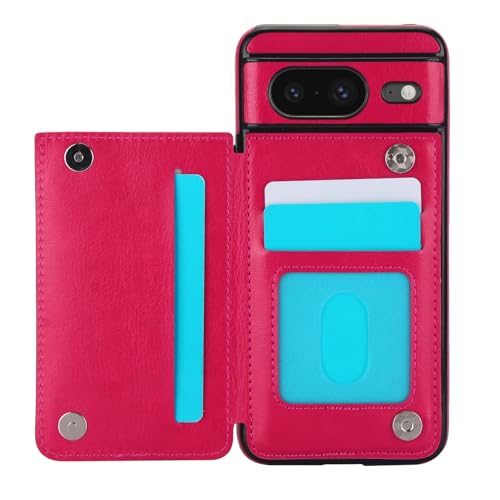 for Google Pixel 8 Wallet Case with 3 Credit Card Holder,RFID Blocking,PU Leather Double Magnetic Clasp Kickstand Heavy Duty Protective Cover.(Rose Re