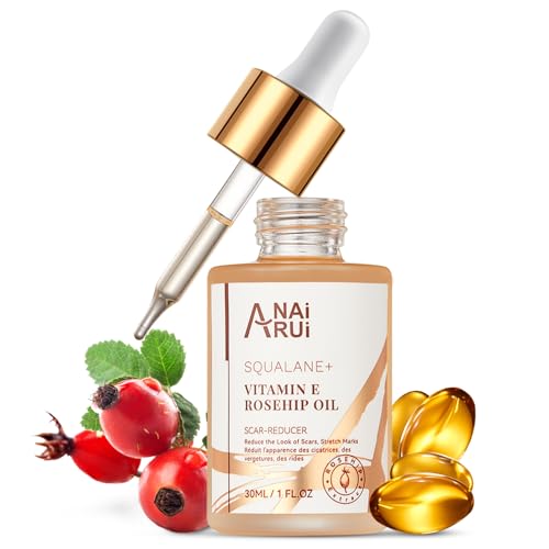ANAI RUI Squalane + Vitamin E Rosehip Oil Moisturizer for Face Hydrate, Reduce Scars and Stretch Marks, Wrinkles for Smoother, Softer Skin 1 fl. Oz Pi