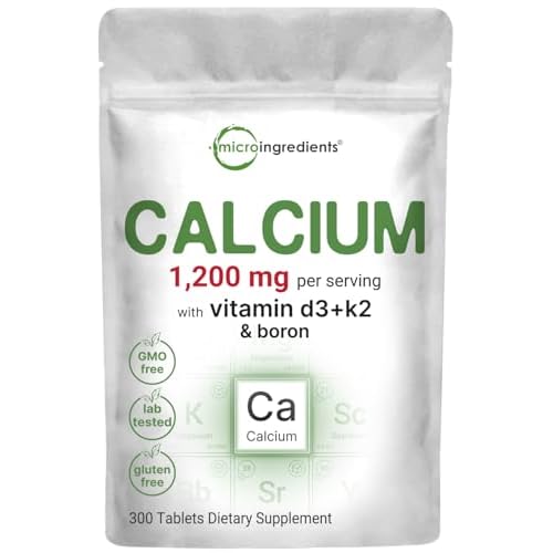 Micro Ingredients Calcium 1,200mg with Vitamin D3 & K2, 300 Tablets | Calcium Supplements for Women & Men | Mineral Complex Support Bone, Teeth, Colon