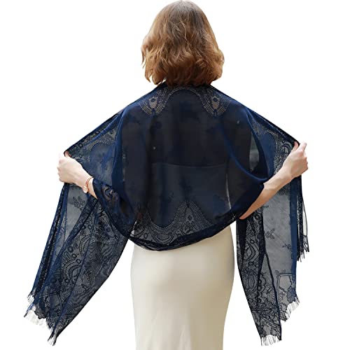 RIIQIICHY Shawls and Wraps for Evening Dresses Scarfs for Women Pashmina Wedding Formal Shawl Navy-3