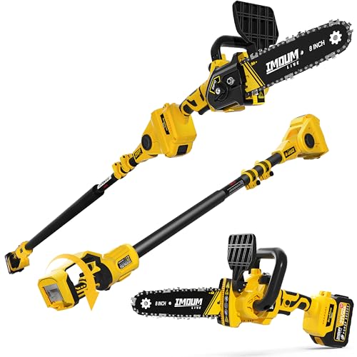 IMOUMLIVE 2-IN-1 Cordless 8 Inch Pole Saw & Chainsaw, 21V 3Ah Battery, 14.7ft Max Reach, 8.3lb Lightweight, Powered Pole Saws for Tree Trimming, Tree