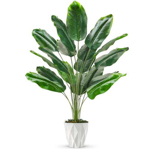 Der Rose Tall Fake Plants 28" Artificial Potted Tropical Faux Plants Banana Tree Indoor for Home Office Living Room Balcony Decor White-bird of Paradi