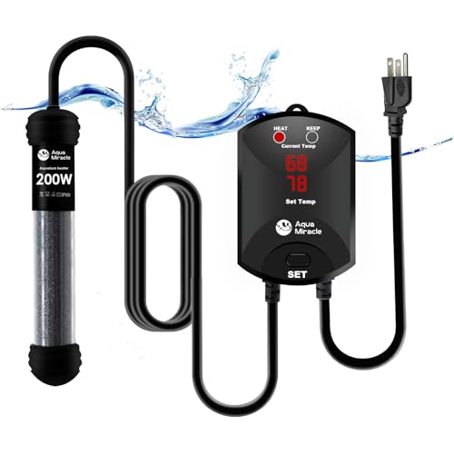 AquaMiracle Upgraded 200W Aquarium Heater Fish Tank Heater Turtle Heater Super Compact Aquarium Heater, Dry-Run-Overheating Protection and Memory Func