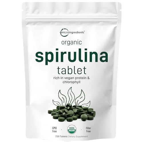 Micro Ingredients Organic Spirulina Supplement, 3000MG Per Serving, 720 Tablets (4 Month Supply), No Filler & Non-GMO, Rich in Vegan Protein, Vitamins