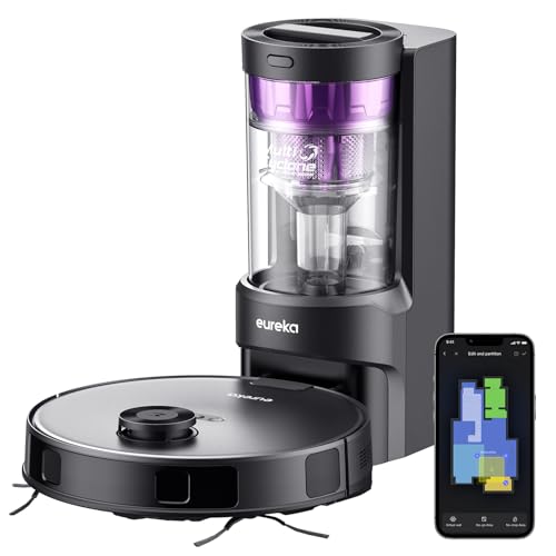 Eureka Robot Vacuum with Bagless Self Emptying Station, Robotic Vacuum Cleaner, 45-Day Capacity, 3000Pa Suction, LiDAR Navigation, NER E10s BK E10s Pu