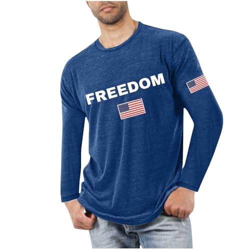 Charlie Kirk Freedom Shirt for Men Commemorative Long Sleeve Shirts Patriotic USA Flag Tops Soft Letters Graphic Tees Blue Large