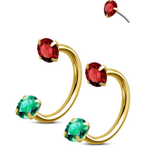 OUFER 2PCS 316L Surgical Steel Horseshoe Nose Rings Hoops, 20G Push Pin Threadless Nose Rings For Women Men, Double Crystal Horseshoe Septum Lip Eyebr