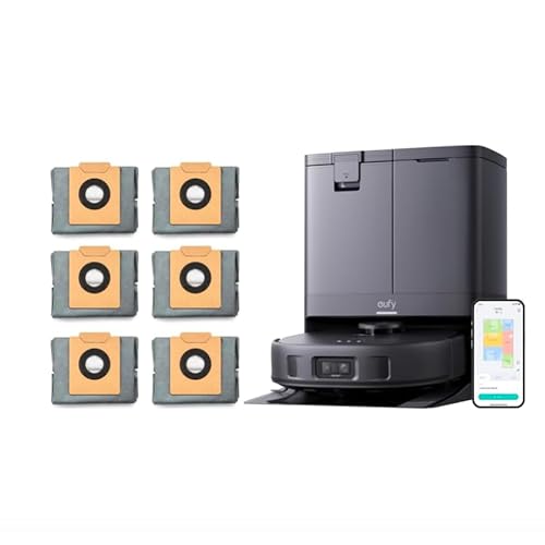 eufy X10 Pro Omni Robot Vacuum and Mop Combo, 8,000 Pa Suction, Dual Mops with 12 mm Auto-Lift and Carpet Detection + Official Dust Bags(6 Packs)