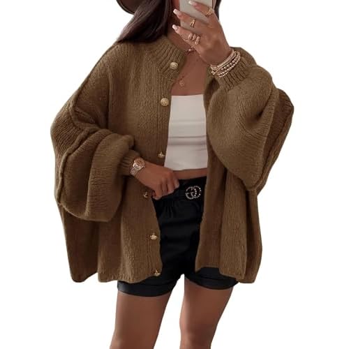 Women's Oversized Cardigan Batwing Long Sleeve Button Up Ribbed Knit Sweater Loose Trend Spring Tops