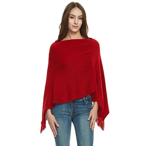 Ferand Women's Lightweight Poncho Sweater Versatile Shawl Wraps Holiday Gifts for Women 2024 One Size Red