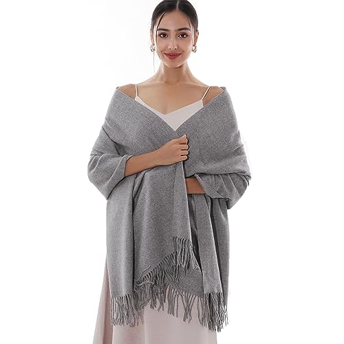 RIIQIICHY Winter Scarfs for Women Pashmina Shawls Wraps for Evening Dresses Large Warm Soft Scarves Grey