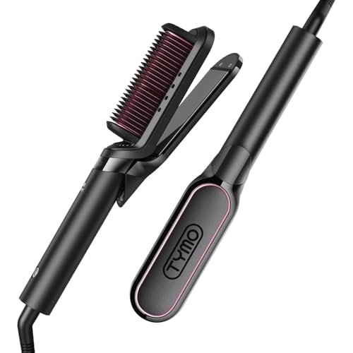 TYMO Flat Iron Hair Straightener Brush 2 in 1, 200M Ions Hair Straighteners for Women, Ceramic Dual Voltage Straightening Hot Comb for Anti-Frizz Stra
