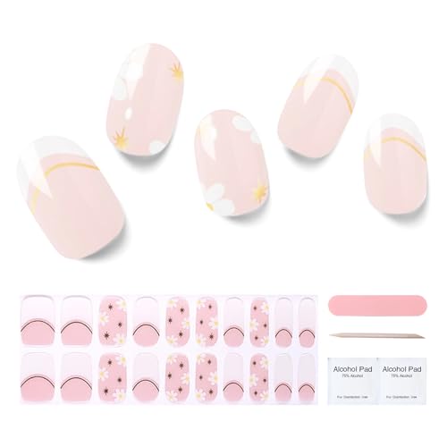 Semi Cured Gel Nail Strips, 20 pcs Gel Nail Stikers, Gel Nail Wraps Semi Cured, Salon-Quality, 2 Weeks Long Lasting, Daisy Murmurs