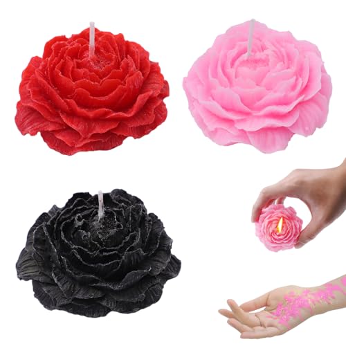 3 PCS Low Temperature Candles Glitter Peony Flower Scented Candles Aromatherapy Romantic Wax Play Candles Valentines Day Gifts for Her, Lovers, Couple