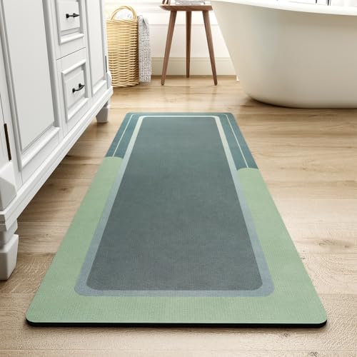 MontVoo-Bath Mat Rug Long Non Slip Super Absorbent Bathroom Runner Stain Resistant Quick Dry Thin Bathroom Mat Fit Under Door-24"x70",Green Green 24"x