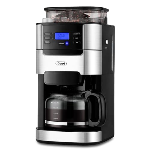 Gevi 10-Cup Drip Coffee Maker with Built-in Grinder, Programmable Brew Coffee Machine with Timer, Reusable Filter, 1.5L Water Tank, Coffee Pot, Warmin