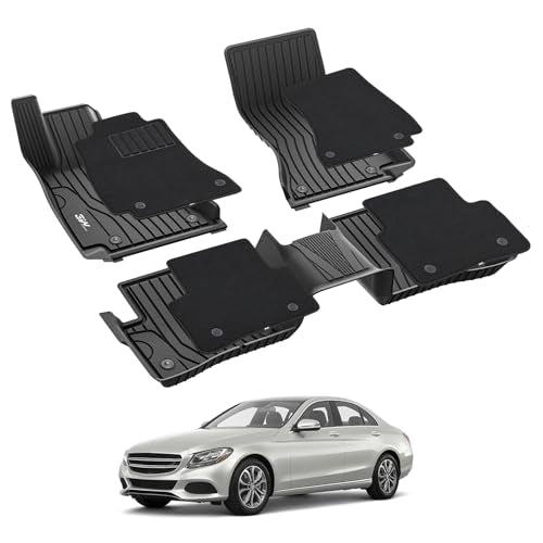 3W Floor Mats with Carpets for Mercedez Benz C-Class 2015-2021(for Sedan Only), TPE Floor Liner Thickened Carpet with Safety Locks for Benz C Class C3