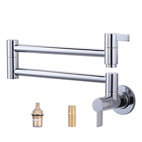 Pot Filler Faucet Chrome, ARCORA Modern Pot Filler Wall Mount Kitchen Folding Faucet 2 Handle with Double Joint Swing Arms Brass Stove Faucet