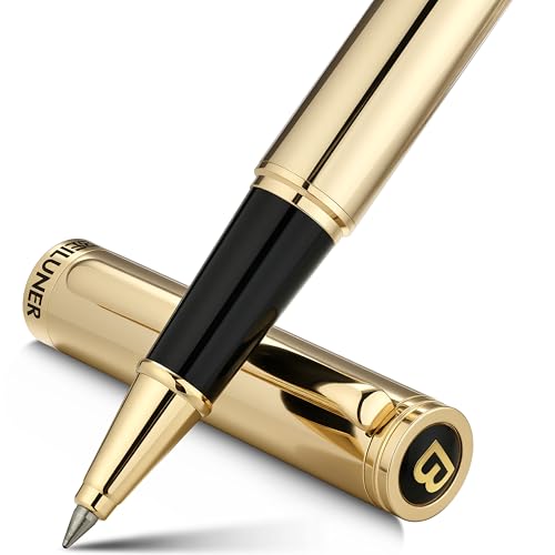 BEILUNER Luxury Gold Rollerball Pen, Stunning Pens with 24K Gold Finish, Noble and Elegant Designs,Schneider Ink Refill, Fancy Gift Set for Men & Wome