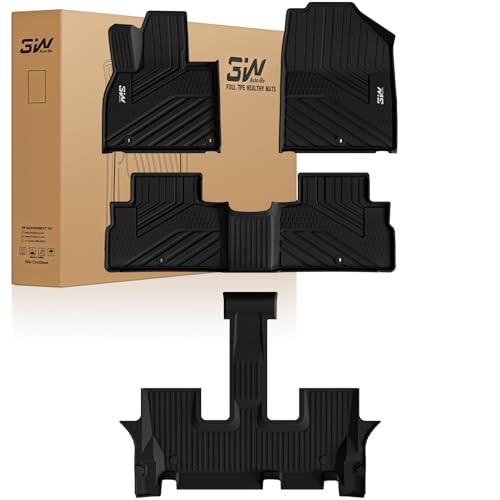 3W Floor Mats Fit Kia Telluride 2020-2024 2025 7&8 Seats, TPE All Weather Custom Fit Floor Mats for Kia Telluride for Car Mats Anti-Slip Heavy Duty Ac