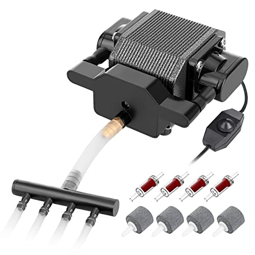 AquaMiracle Quiet Aquarium Air Pump 200-317-475GPH High Pressure Commercial Air Pump Pond Aerator Bubbler Hydroponics Air Pump Oxygen Pump 8W, 317GPH