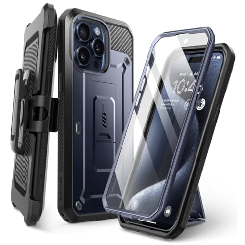 SUPCASE for iPhone 15 Pro Case with Stand & Belt-Clip, [Unicorn Beetle Pro] [Built-in Screen Protector] [Military-Grade Drop Protection] Full-Body Hea